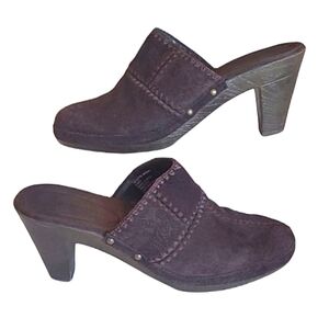 Sonoma Juliette Leather Heeled Mules Slip On Clogs Cone Heels Floral Print Sz. 8